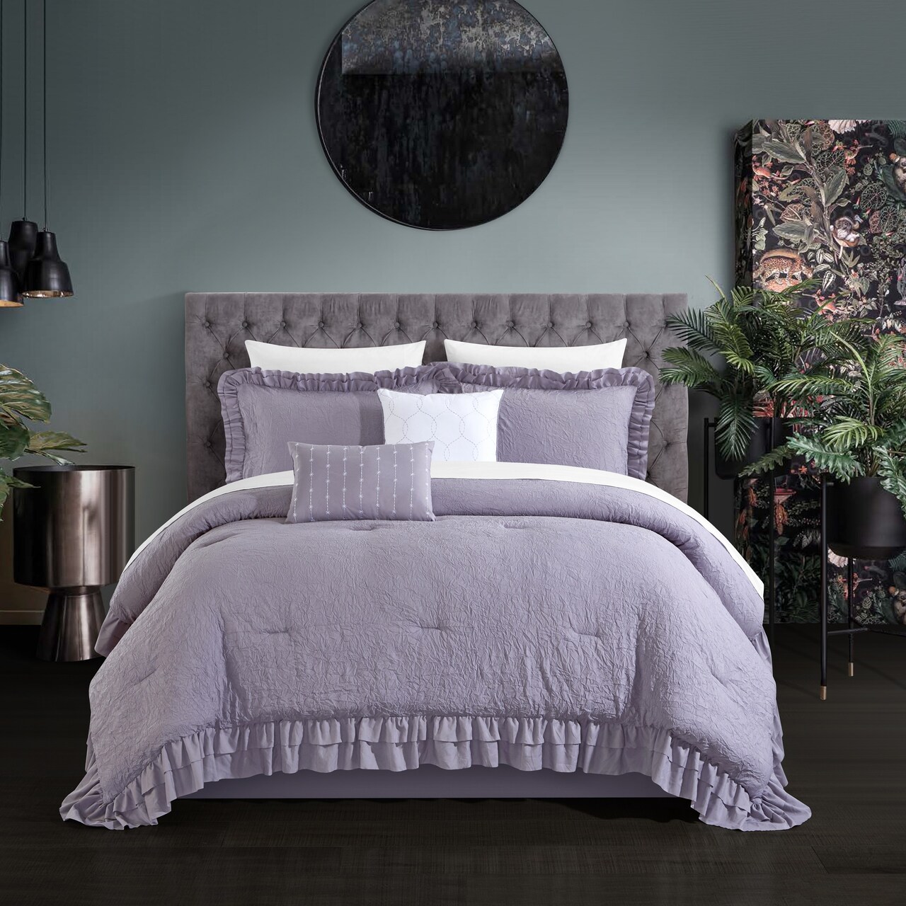 Chic Home 5 piece Kensley Comforter Set Washed Crinkle Ruffled Flange Border Design Bedding